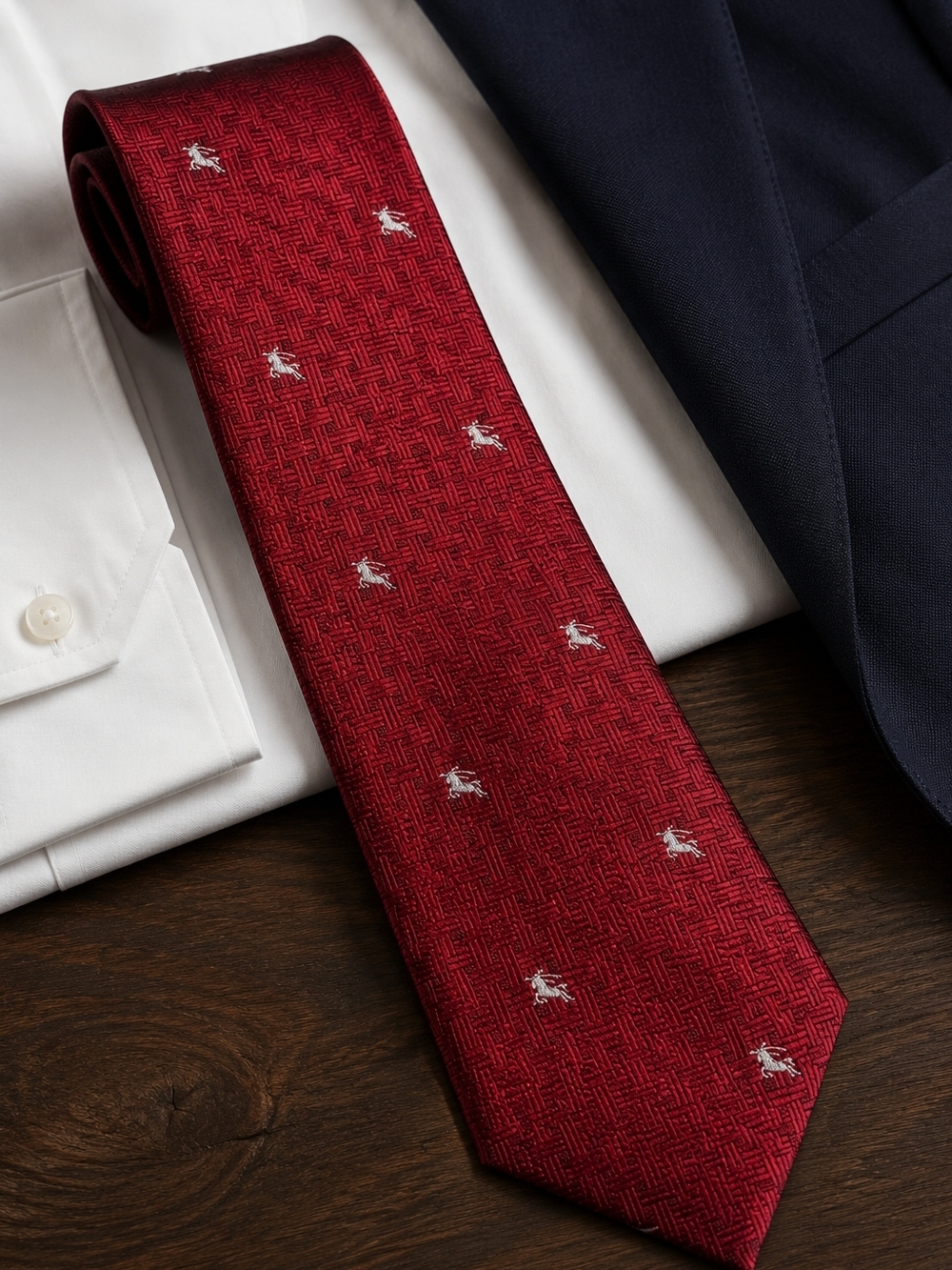 Burberry Burgundy Silk Logo Tie Woven Basketweave Handmade 4”